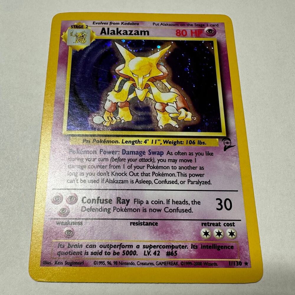 Pokemon Alakazam 1/130 Base Set 2 Holo Rare English 2000 NM